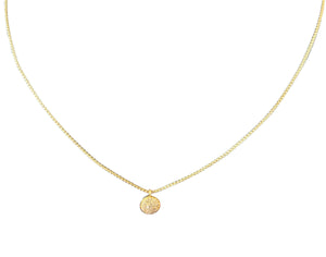 Necklace-gold filled box chain with pave diamond disk