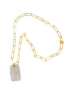 Pave Diamond Dog Tag on Gold-Filled Paper Clip Chain