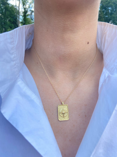 Gold Filled Necklace with Compass Rectangle dog tag