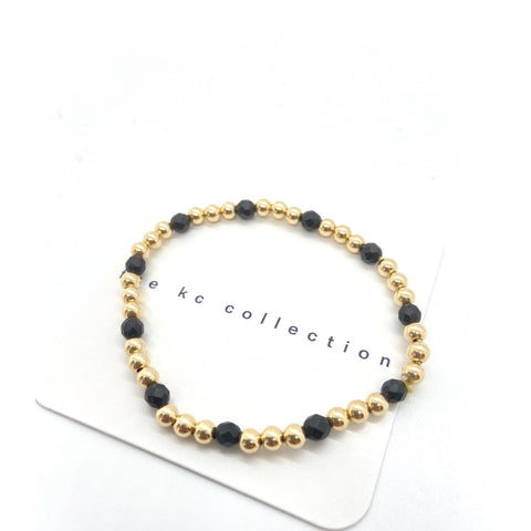 Gold Bead Bracelet 4 mm with black Bead Accents