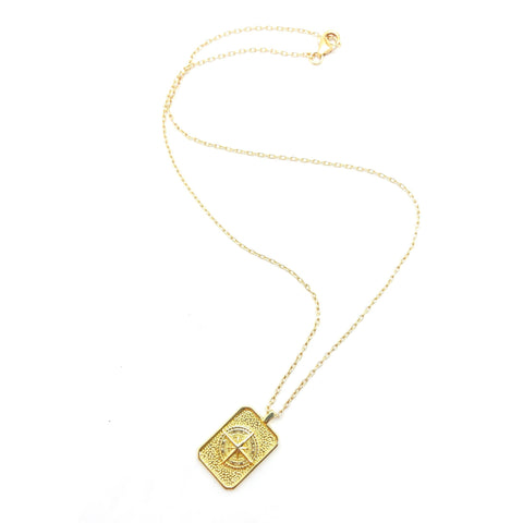 Gold Filled Necklace with Compass Rectangle dog tag