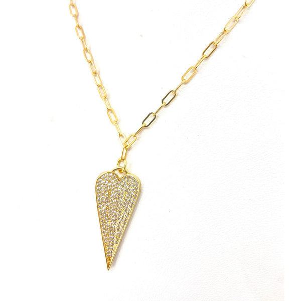 Gold Filled Paperclip chain with CZ gold filled heart