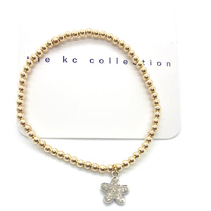Gold Bead Bracelet 4 mm with Pave Diamond Flower